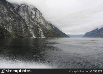 The Unesco Naeroyfjord and the picturesque Aurlandsfjord seen from the water