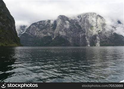 The Unesco Naeroyfjord and the picturesque Aurlandsfjord seen from the water