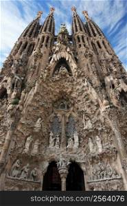 The unfinished church of Sagrada Familia in Barcelona Spain.