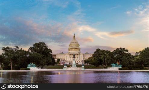 The United States pf America capitol building on sunrise and sunset. Washington DC. USA.. The United States pf America capitol building on sunrise and sunset. 
