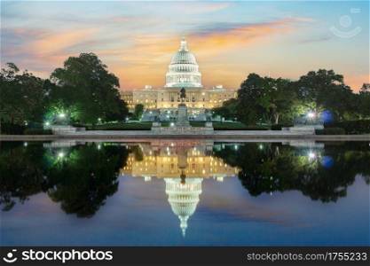 The United States pf America capitol building on sunrise and sunset. Washington DC. USA.. The United States pf America capitol building on sunrise and sunset.