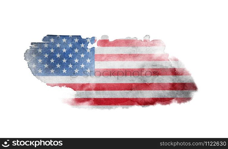 The USA flag painted on white paper with watercolor