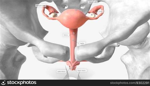 The Uterus, Ovaries and Vagina 3D rendering. The Uterus, Ovaries and Vagina