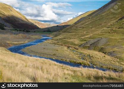 The valley of Cwmystwyth, remains of lead mining. Ceredigion, Wales, United Kingdom, Europe.