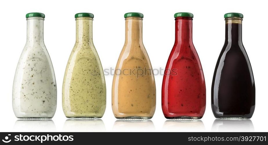 the various barbecue sauces in glass bottles with clipping path