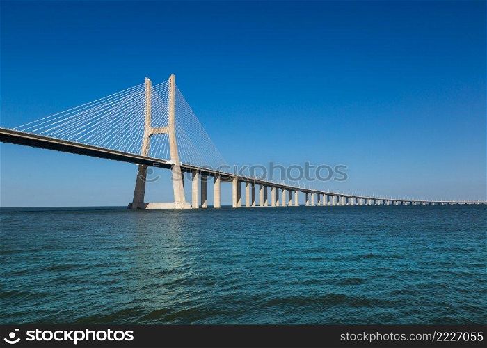 The Vasco da Gama Bridge in Lisbon, Portugal in a summer day