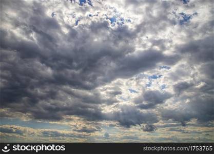 The vast blue cloudy sky. Horizontal view