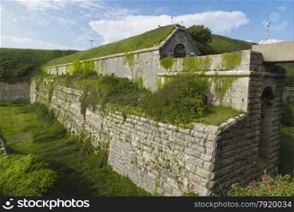 The Verne Citadel is a Victorian fortress, now a prison. Portland, Weymouth, Dorset, England, United Kingdom, Europe.