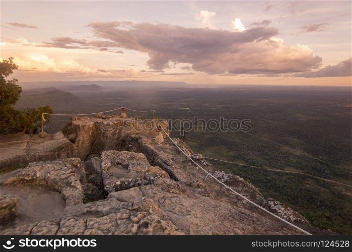 the view from the Khmer Temples of Prsat Preah Vihear north of the town Sra Em in the province of Preah Vihear in Northwest Cambodia.  Cambodia, Sra Em, November, 2017,. CAMBODIA SRA EM PRASAT PREAH VIHEAR KHMER TEMPLE