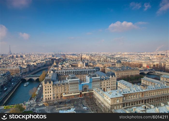 The view from the Notre Dame of Paris Cathedral in an Autumn morning