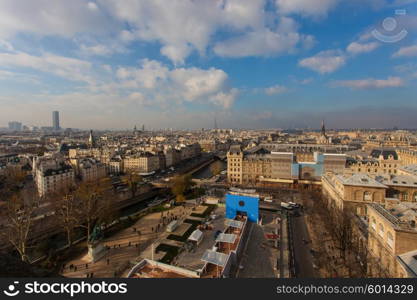 The view from the Notre Dame of Paris Cathedral in an Autumn morning