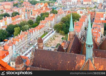 The view from the observation deck of St Mary&amp;#39;s Cathedral in the historic center of Gdansk.