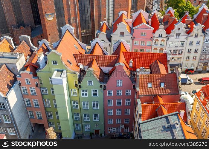 The view from the observation deck of St Mary's Cathedral in the historic center of Gdansk.. Gdansk. Gdansk. Aerial view of the city.