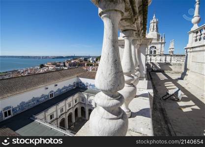 the view from the roof of the Igreja Sao Vicente de Fora in Alfama in the City of Lisbon in Portugal. Portugal, Lisbon, October, 2021