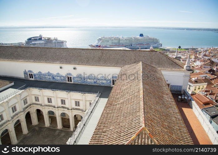 the view from the roof of the Igreja Sao Vicente de Fora in Alfama in the City of Lisbon in Portugal. Portugal, Lisbon, October, 2021