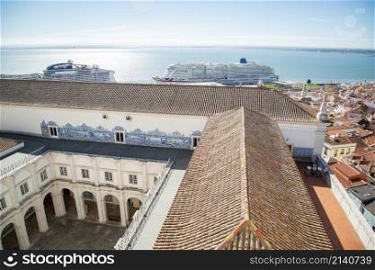 the view from the roof of the Igreja Sao Vicente de Fora in Alfama in the City of Lisbon in Portugal. Portugal, Lisbon, October, 2021
