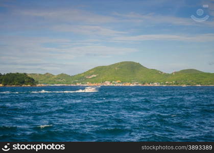 The view from the sea and speed boat in Tawaen beach, Koh larn Island, Pattaya, Thailand