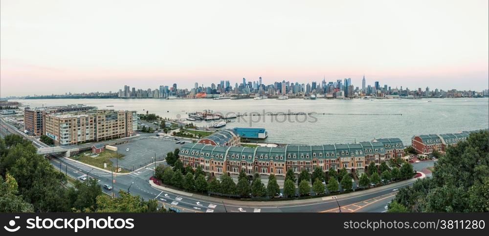 The view of Manhattan skyline from the shores of the state of New Jersey