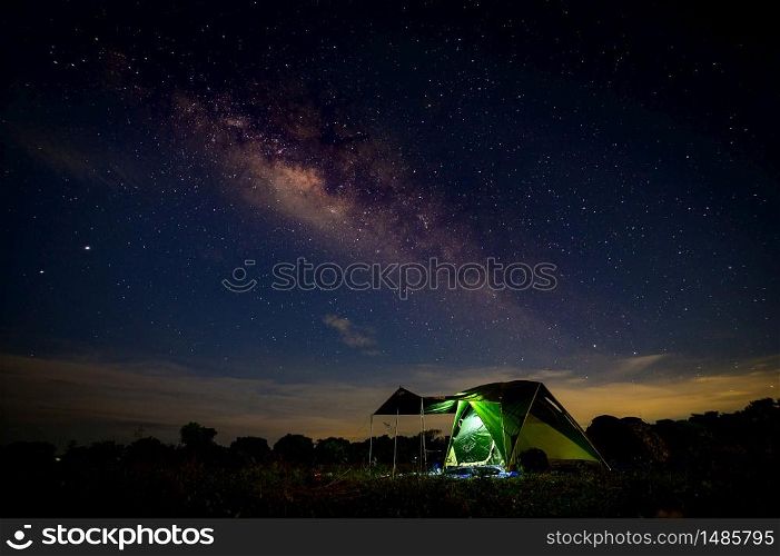 The view of the Milky Way and the stars in the sky. At night