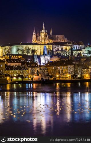 The View on Prague gothic Castle with Charles Bridge in the Night, Czech Republic