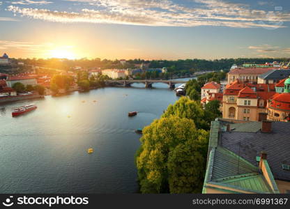 The View on summer Prague above River Vltava