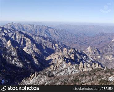 The view to beautiful mountains from the high peak. Seoraksan National Park. South Korea