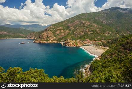 The village and beach of Porto on the west coast of Corsica