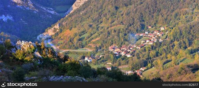 The village of Campo de Caso in the province of Asturias, Spain in the Natural Park of Redes