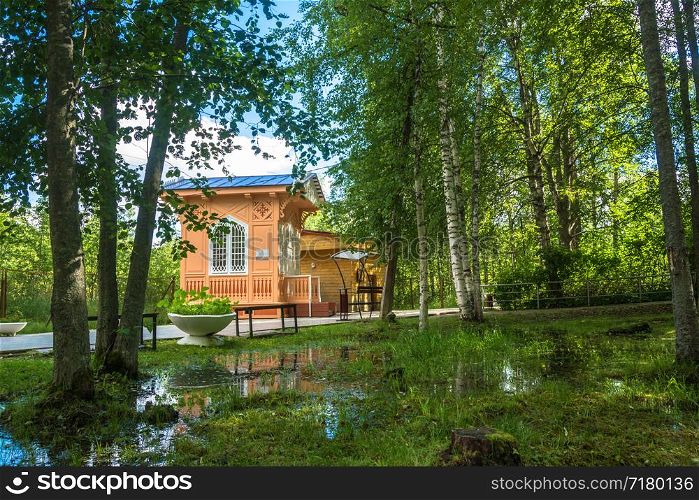 The village of Marcial waters, Karelia, Russia - August 8, 2017: the Pavilion above the spring Marcial waters on 8 August 2017 in the village of Marcial waters, Karelia, Russia.