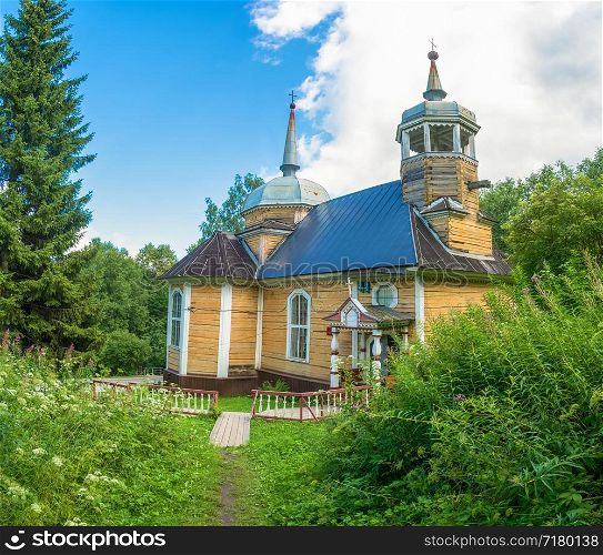 The village of Marcial waters, Karelia, Russia - August 8, 2017: The Wooden Church of the Apostle Peter 8 August 2017 in the village of Marcial waters, Karelia, Russia.