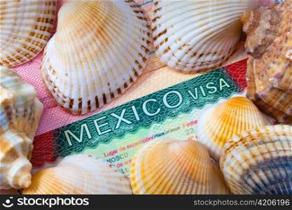 The visa of Mexico and sea cockleshells - the rest concept