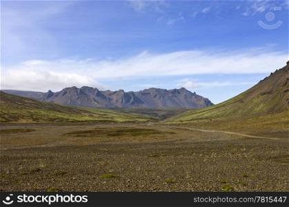 The volcanic mountain ridge in the Kjolur highlands, Iceland