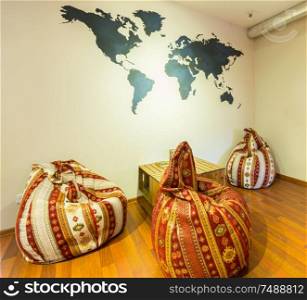 The waiting area in hotel with bean bag chairs. Waiting area in hotel with bean bag chairs