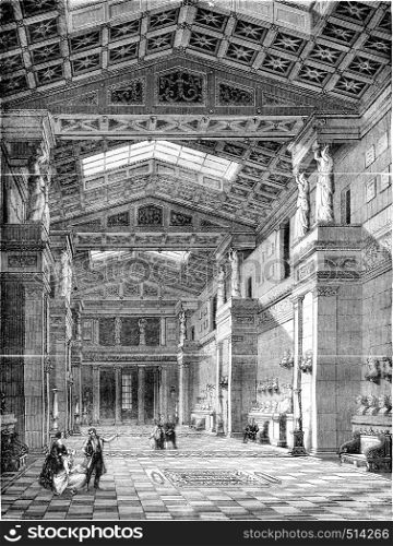The Walhalla, Inside view, vintage engraved illustration. Magasin Pittoresque 1844.