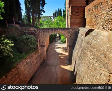 The wall of Alcazaba fortress, the Alhambra in Granada, Andalucia, Spain