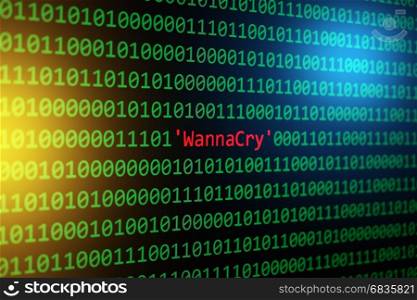 The WannaCry and Binary code, The WannaCrypt and RansomWare, Concept Security and Malware attack.