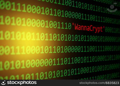 The WannaCrypt and Binary code, The WannaCry and RansomWare, Concept Security and Malware attack.