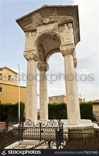 The war memorial in Grasse, France, commemorates the residents of Grasse who were killed or missing in the World War I