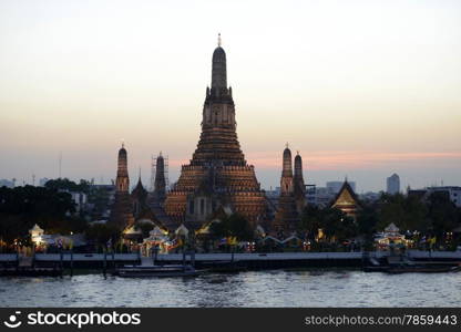 the Wat Arun at the Mae Nam Chao Phraya River in the city of Bangkok in Thailand in Southeastasia.. ASIA THAILAND BANGKOK