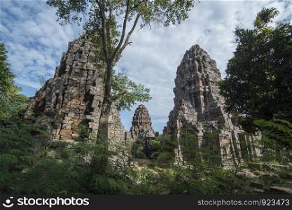 The wat Banan Temple ruins south of the city Battambang in Cambodia. Cambodia, Battambang, November, 2018. CAMBODIA BATTAMBANG WAT BANAN TEMPLE
