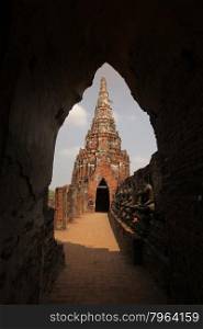 the Wat chai wattanaram in the city of Ayutthaya north of bangkok in Thailand in southeastasia.. ASIA THAILAND AYUTHAYA WAT CHAI WATTANARAM