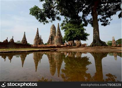 The Wat Chai Wattanaram Temple in City of Ayutthaya in the north of Bangkok in Thailand, Southeastasia.