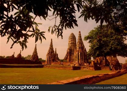 The Wat Chai Wattanaram Temple in City of Ayutthaya in the north of Bangkok in Thailand, Southeastasia.