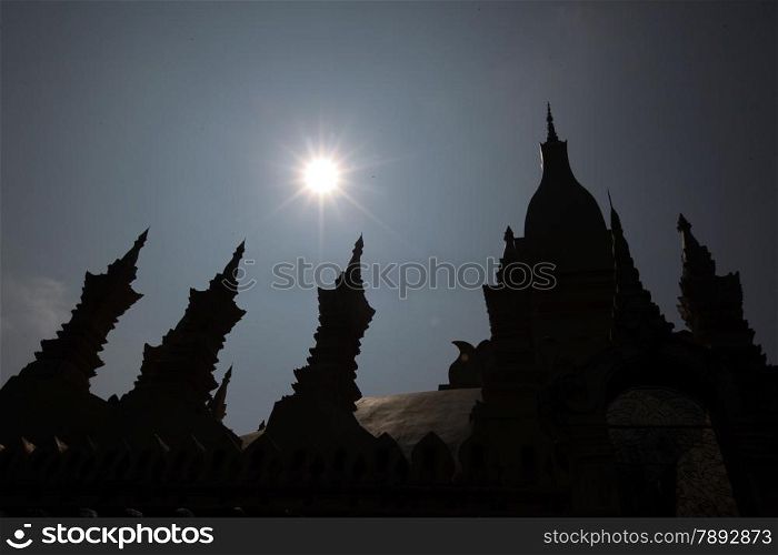 the Wat That Luang in the city of Vientiane in Lao in Souteastasia.. ASIA LAO VIENTIANE