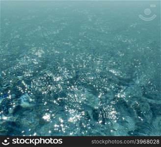 The water waves effects of blue sea . Sun light Blur effect