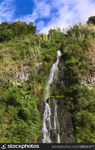 The waterfall called El Cabello Del Virgen (The Virgin&rsquo;s Hair) in the small town of Banos in Ecuador