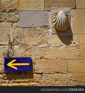 The way of Saint James arrow and shell sign at Granon in La Rioja Logrono