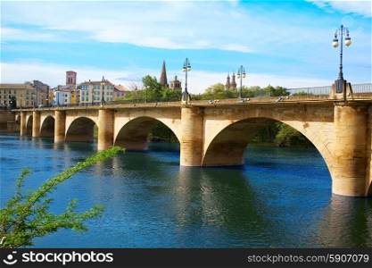The Way of Saint James in Logrono bridge Ebro river at Spain