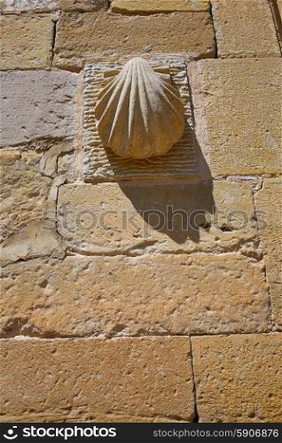 The way of Saint James stone shell sign at Granon in La Rioja Logrono