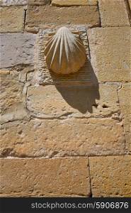 The way of Saint James stone shell sign at Granon in La Rioja Logrono